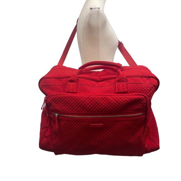 Vera Bradley Women’s Red Quilted With Front Zip Pocket Weekender Travel Bag - Picture 8 of 14
